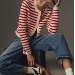 NVLT Anthropologie Red and Cream Striped Sweater cardigan